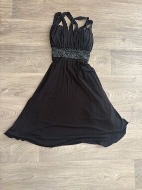 Black Beaded Waist Cocktail Dress